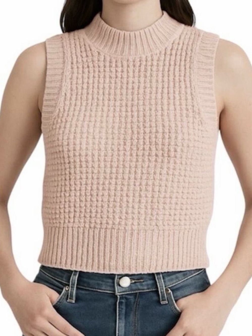 H&M wool blend blush beige sleeveless thick knit crop pullover sweater vest XS